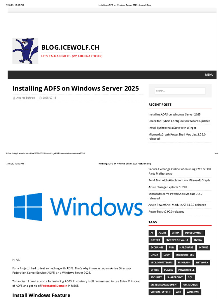 Installing ADFS On Windows Server 2025 | PDF | Active Directory ...