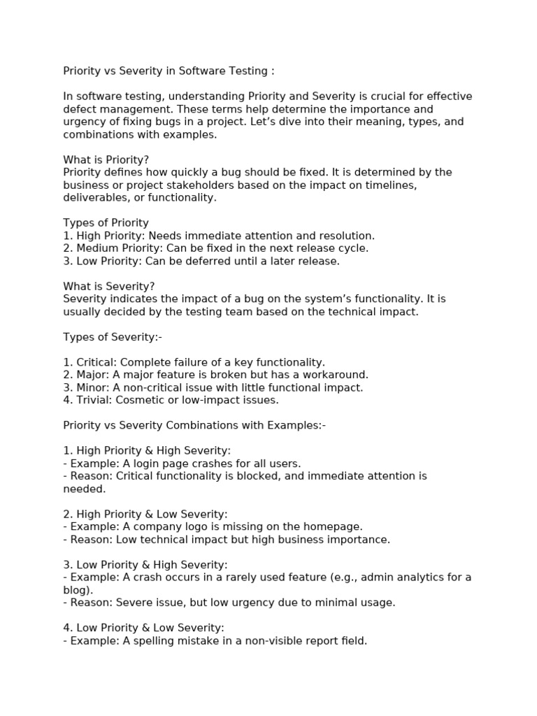 Priority Vs Severity in Software Testing. | PDF