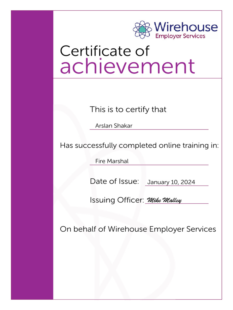 Fire Marshal Training Certificate | PDF