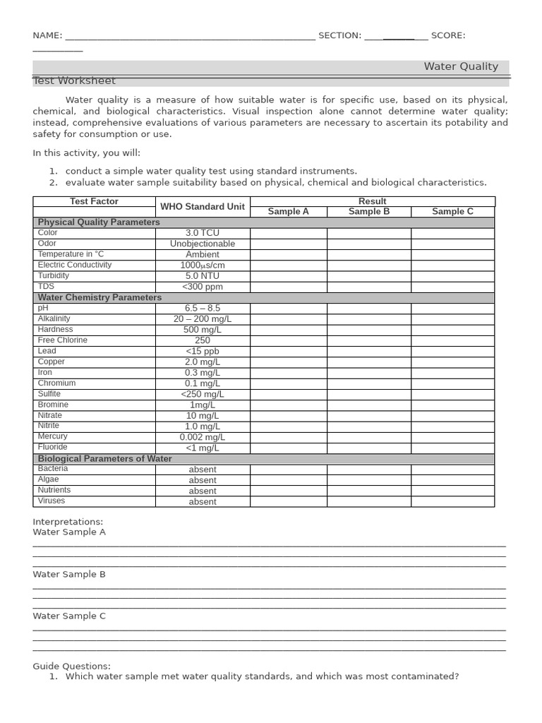 Water Quality Testing and Standards | PDF | Water Quality | Applied And ...