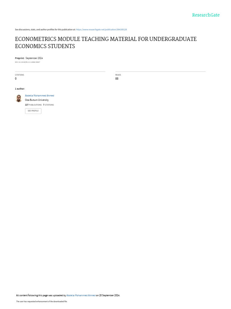 Teaching Material for Econometrics | PDF | Econometrics | Economics