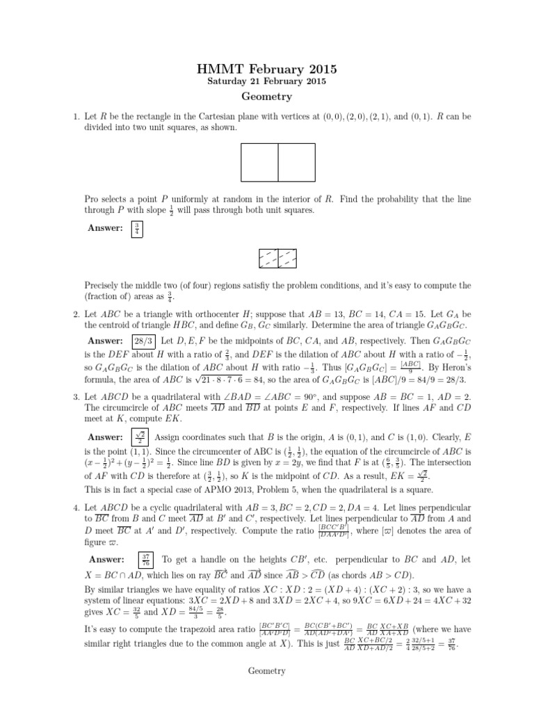 HMMT 2015 Geometry Problems | PDF | Area | Triangle