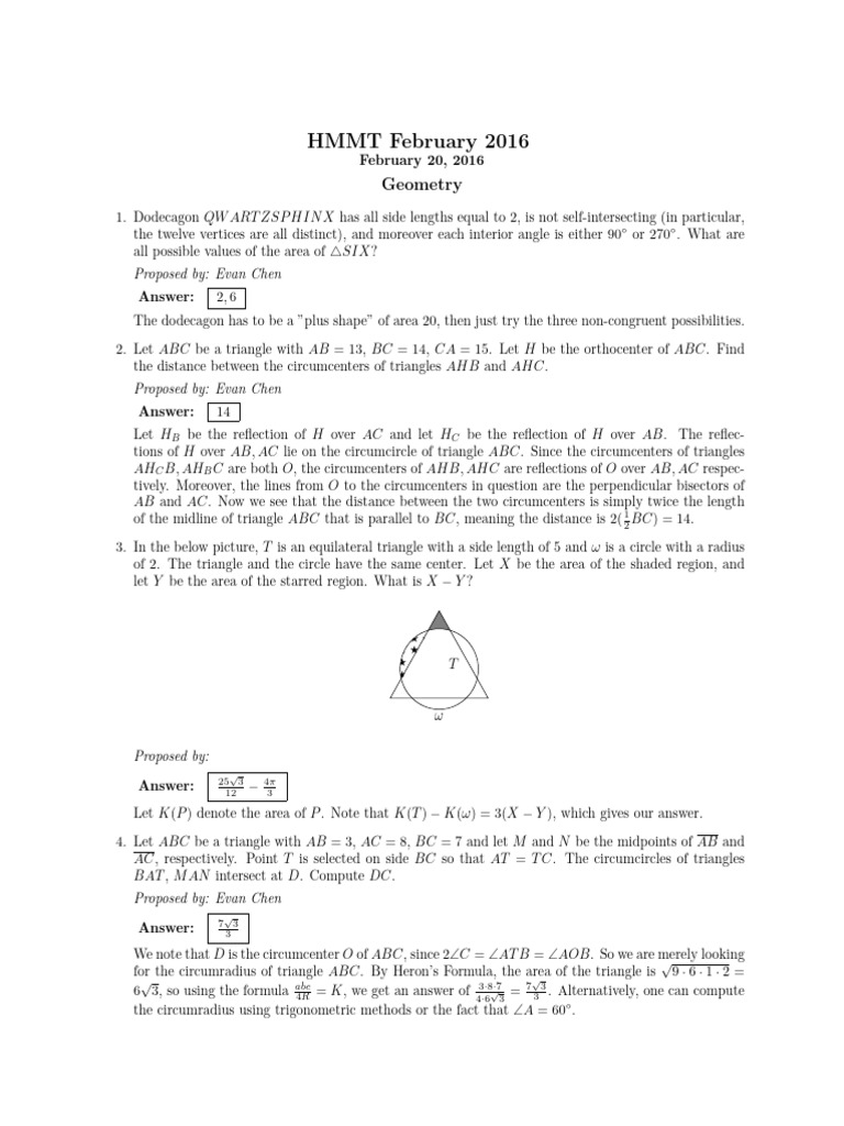 HMMT 2016 Team 7 Geometry Solutions | PDF | Triangle | Triangle Geometry