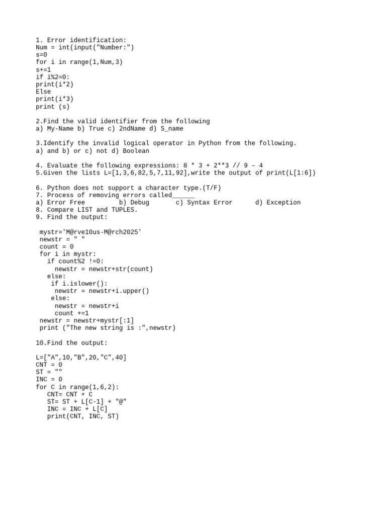 Python Error Identification and Evaluation | PDF