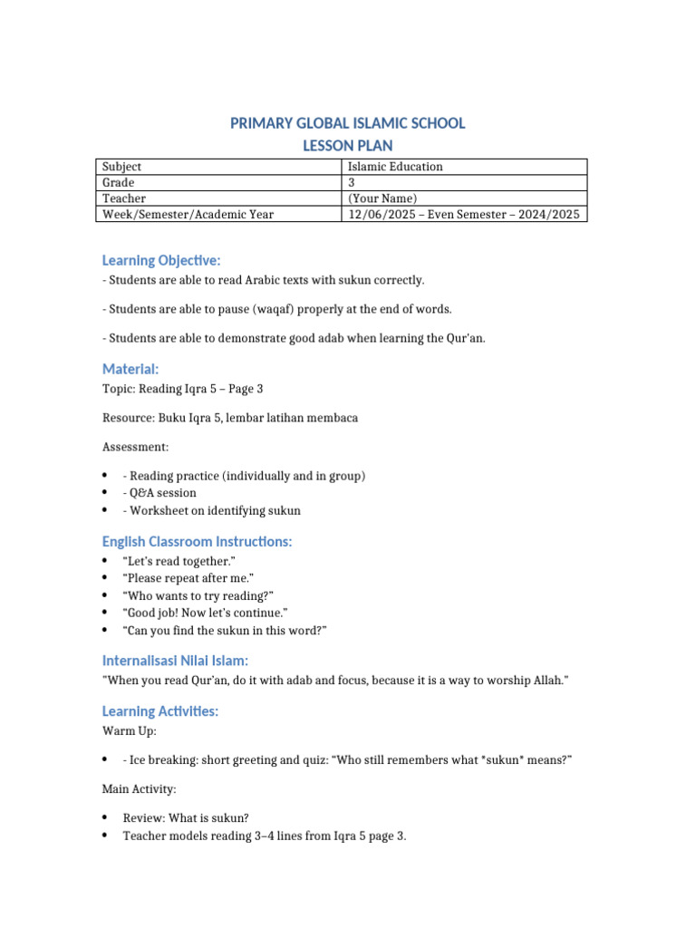 RPP Microteaching Format Visual | PDF