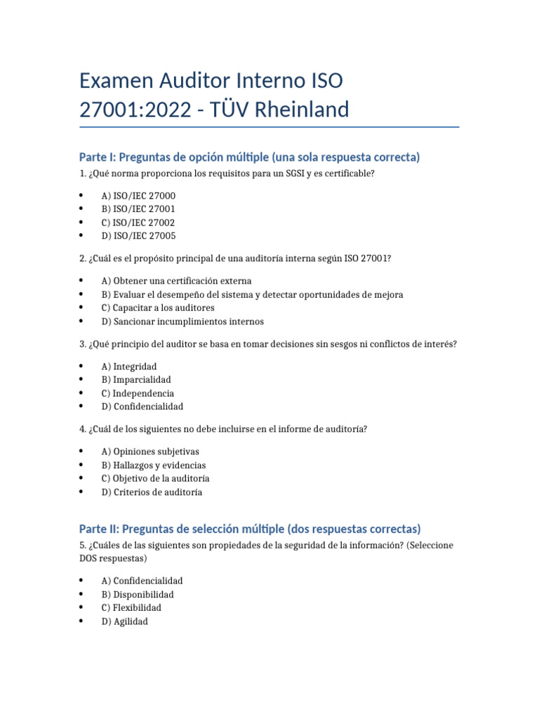 Examen Auditoría Interna ISO 27001 | PDF