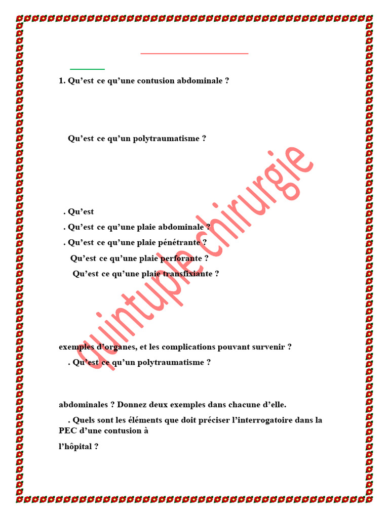 Traumatismes Abdominaux : Contusions et Prise en Charge | PDF ...