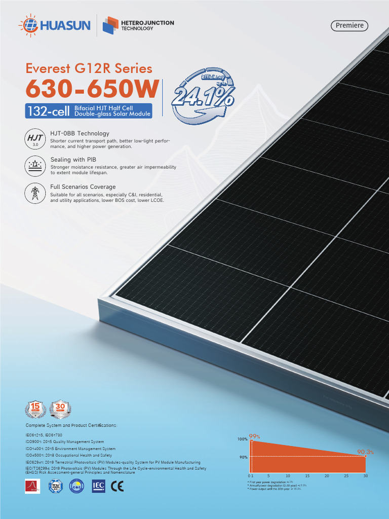 Huasun Everest G12R Solar Module Specs | PDF | Photovoltaics | Solar Panel