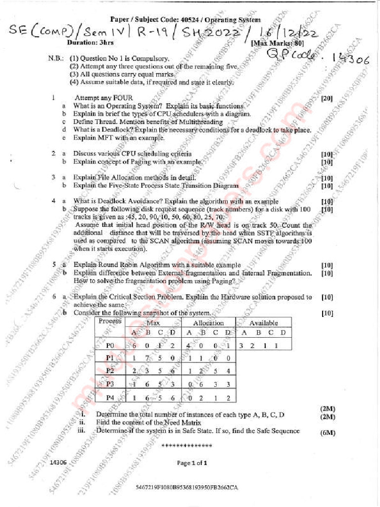 Operating System Exam Paper Overview | PDF | Computing | Computer ...