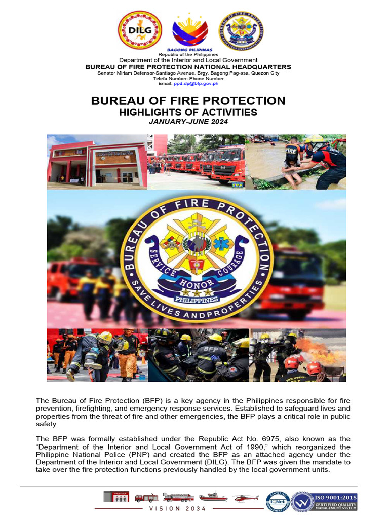 BFP Highlights: January-June 2024 Activities | PDF | Fires | Explosion