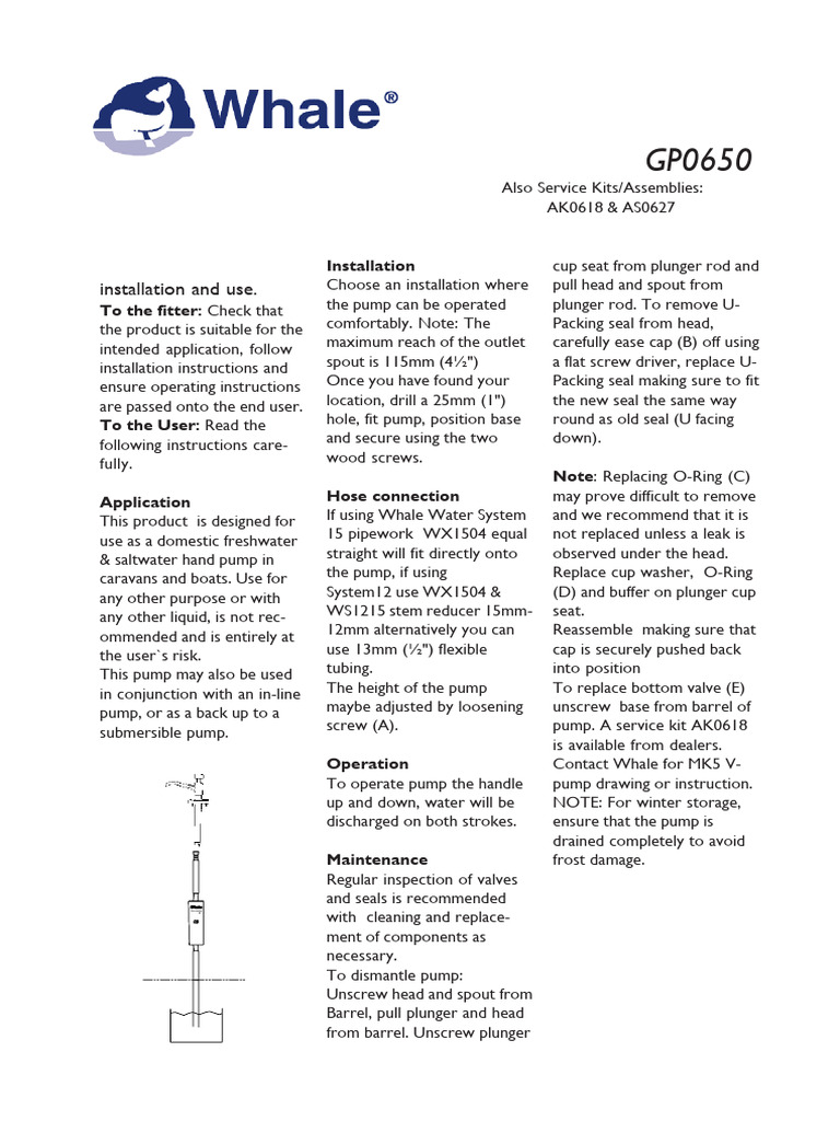 Whale V Pump MK6 Installation Guide | PDF | Pump | Equipment