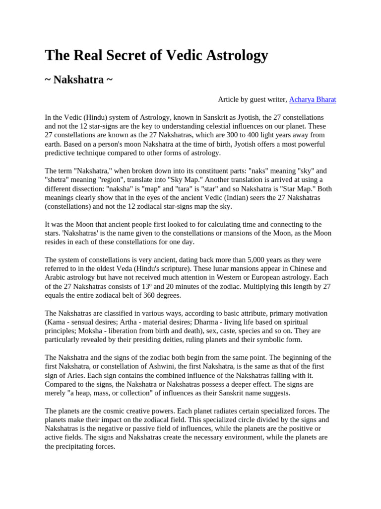 Secrets of Nakshatras in Vedic Astrology | PDF | Hindu Astrology ...