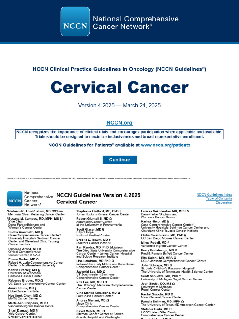 NCCN Guidelines for Cervical Cancer 2025 | PDF | Cervical Cancer ...