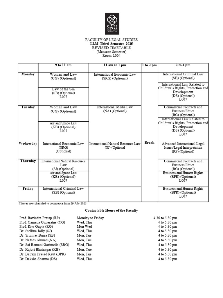 LLM 2025 Third Semester Timetable | PDF | Justice | Crime & Violence