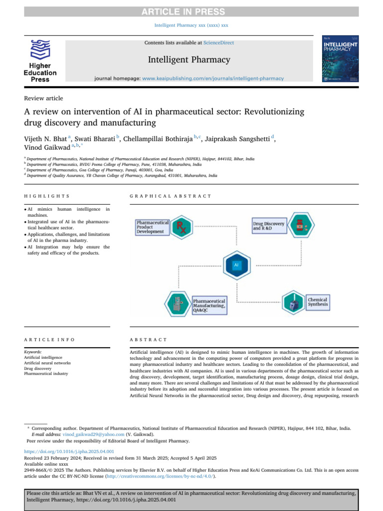 Bhat Et Al. - 2025 - A Review On Intervention of AI in Pharmaceutical ...