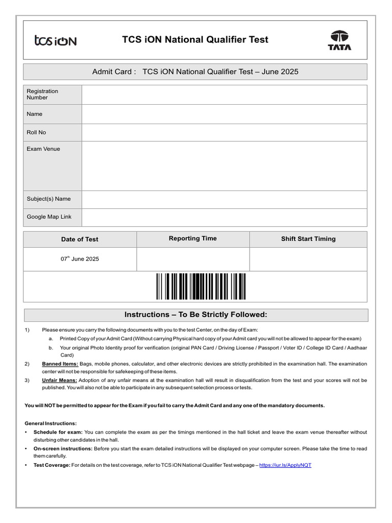 TCS iON NQT June 2025 Admit Card Guide | PDF | Identity Document ...