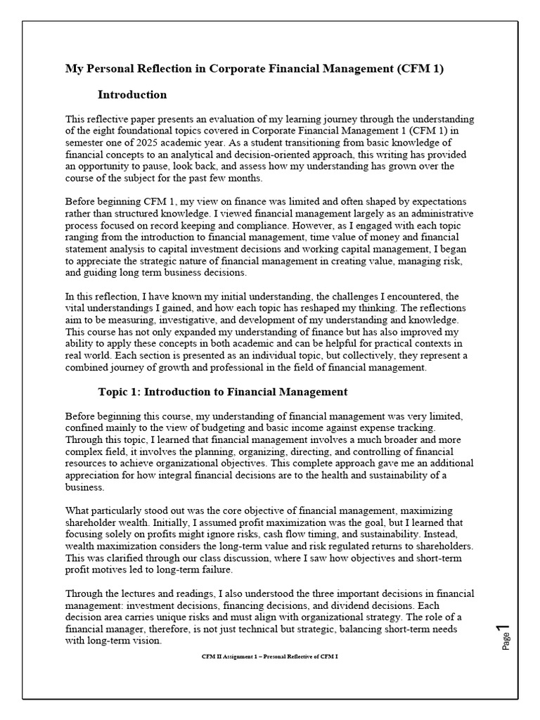Reflection on CFM I Learning Journey | PDF | Net Present Value ...