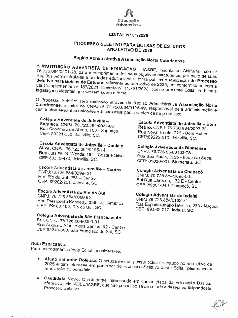 Processo Seletivo para Bolsa de Estudos Ano Seletivo de 2026 - Escola ...
