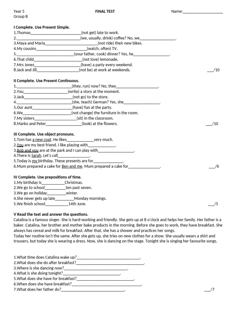 Year 5 English Grammar Test Guide | PDF