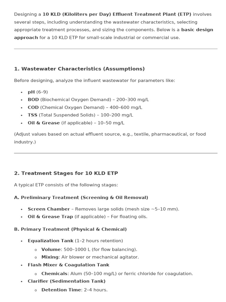 10 KLD ETP Design Flow Diagram | PDF | Sewage Treatment | Environmental ...