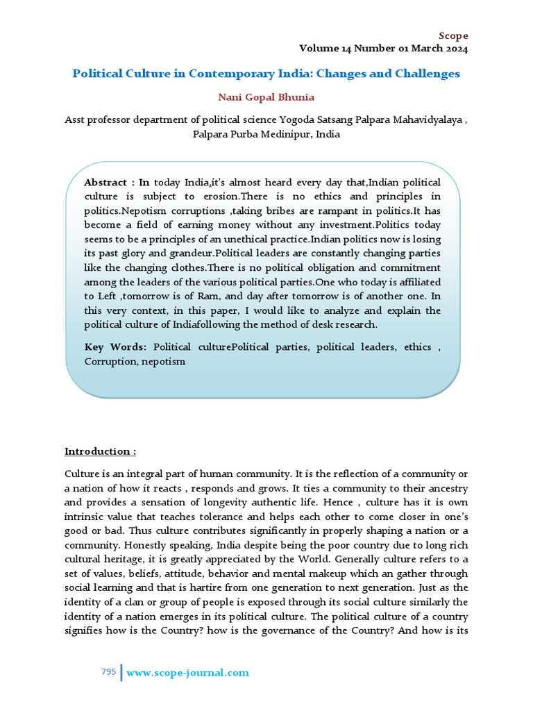 Political Culture in India | PDF | Traditions | Mahatma Gandhi