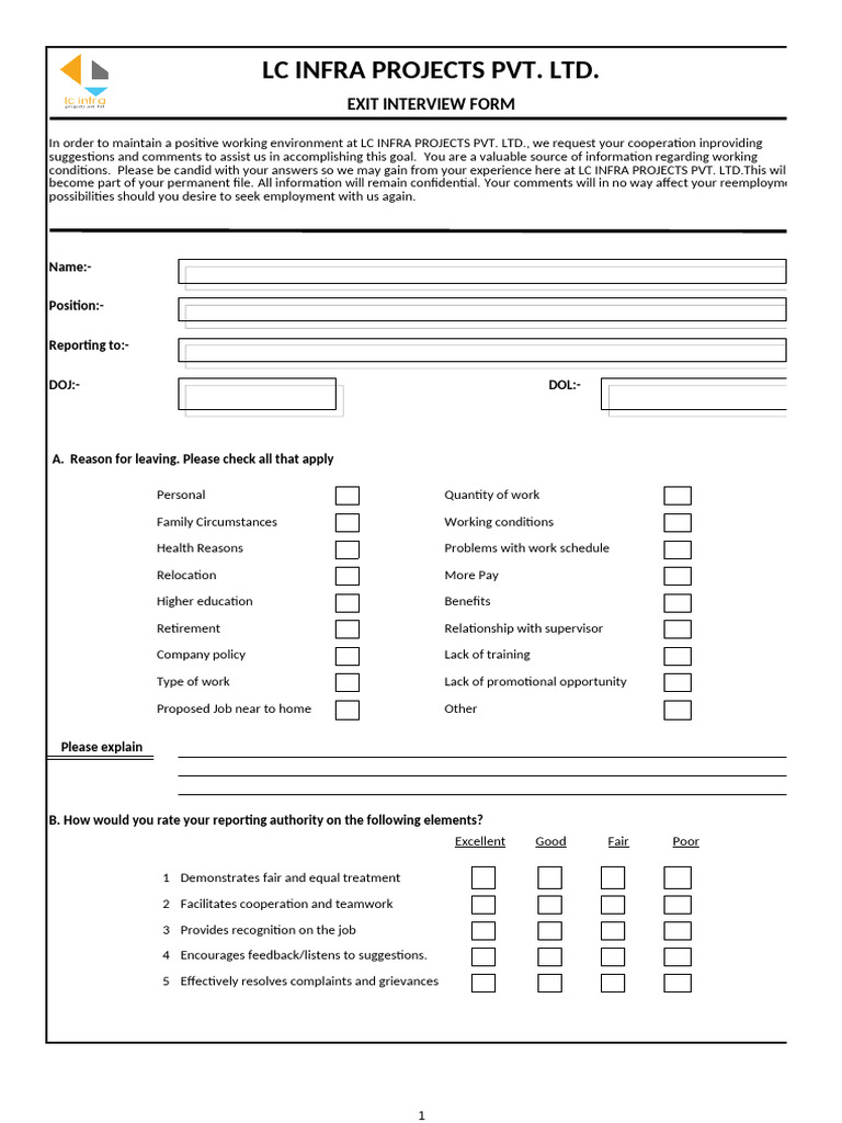Exit Interview Feedback Form Template | PDF | Employment | Social ...