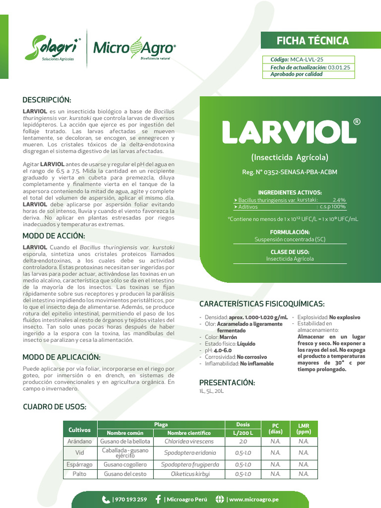 Insecticida Biológico LARVIOL | PDF | Insecticida