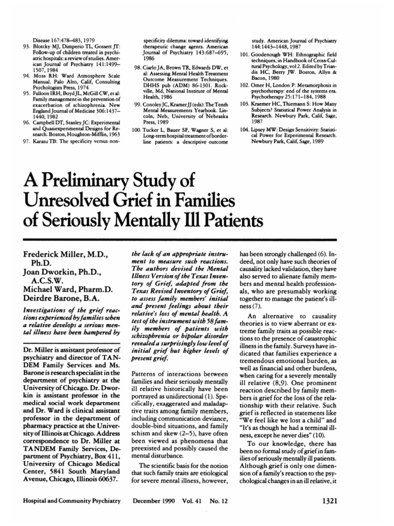 Unresolved Grief in Families of Mentally Ill | PDF | Personality ...