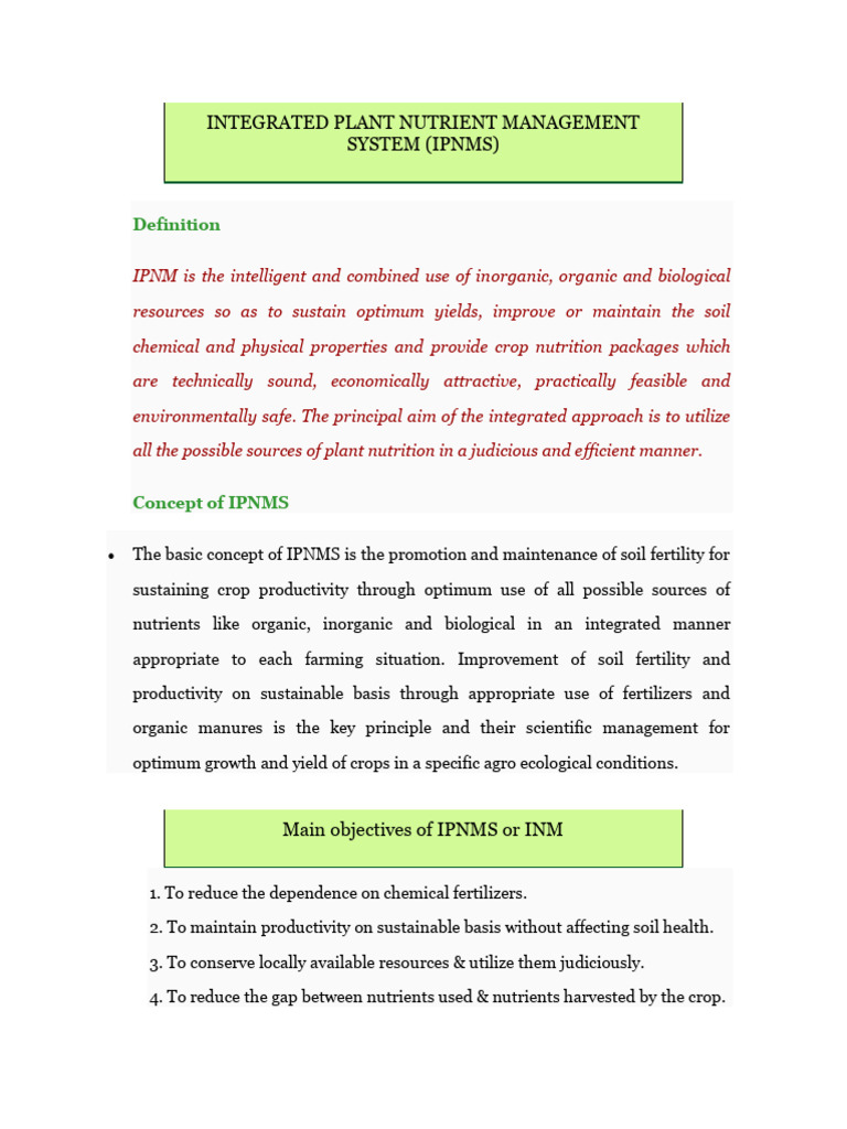 Integrated Plant Nutrient Management | PDF | Soil | Fertilizer
