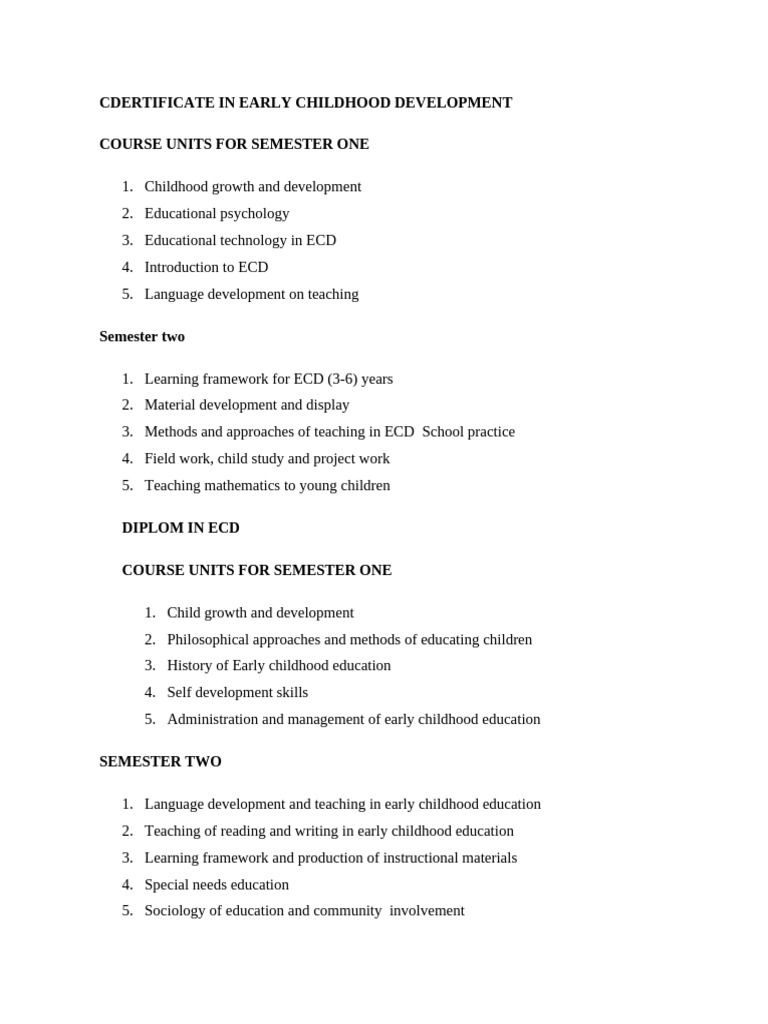 Early Childhood Development Course Guide | PDF