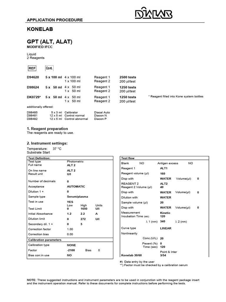 Konelab ALT Test Application Guide | PDF | Litre | Blood Plasma