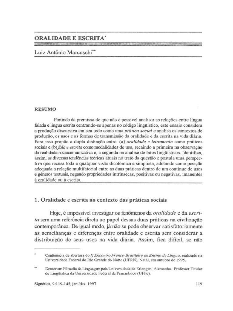 Oralidade e Escrita - Marcuschi | PDF