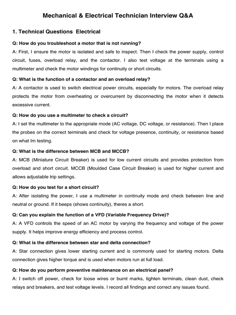 Technician Interview Q&A Guide | PDF | Relay | Electric Power