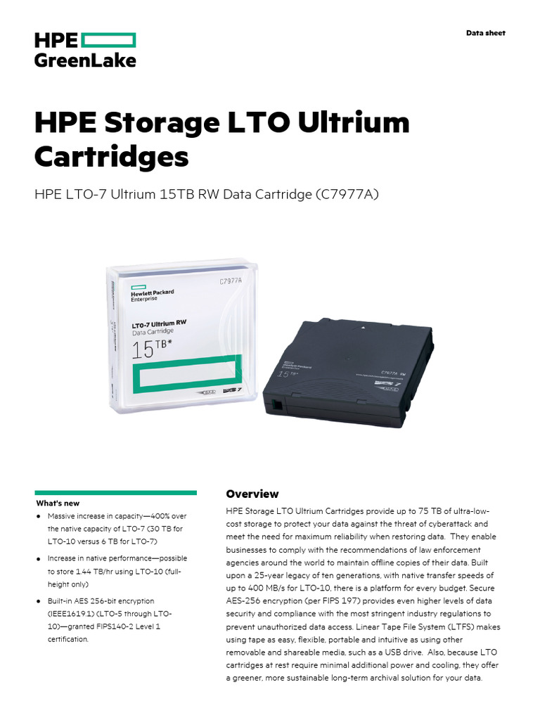 HPE LTO-7 Ultrium 15TB Cartridge Overview | PDF | Hard Disk Drive ...