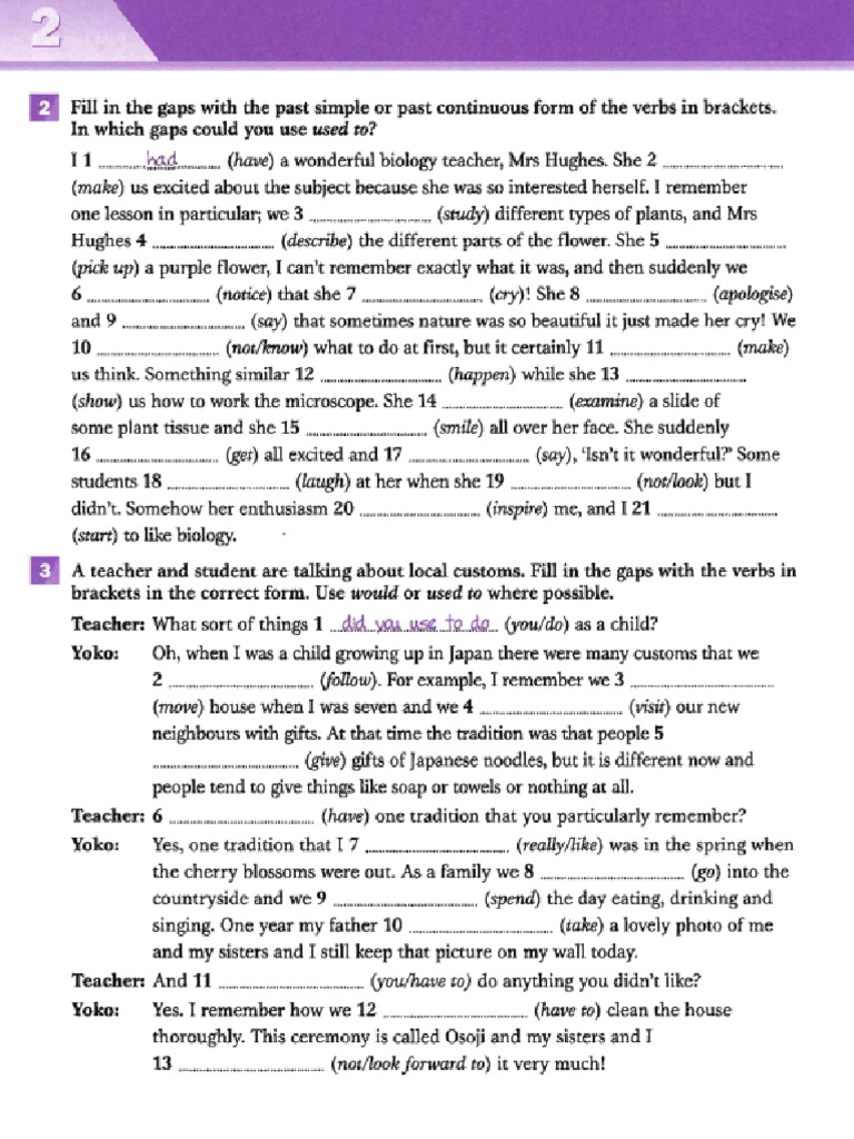 Cam Grammar Unit 2 - Ex 2-3 | PDF