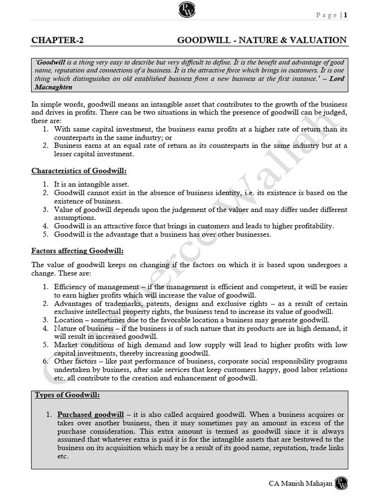 Understanding Goodwill in Accounting | PDF | Goodwill (Accounting ...