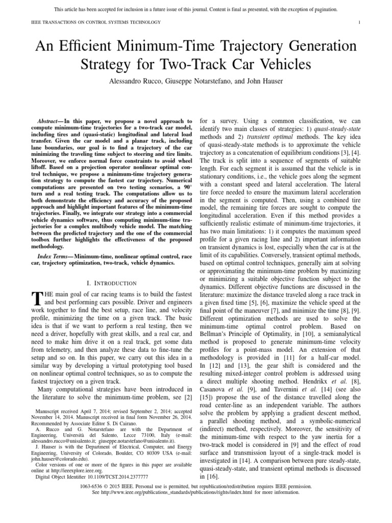 Minimum-Time Trajectory for Car Racing | PDF | Optimal Control ...