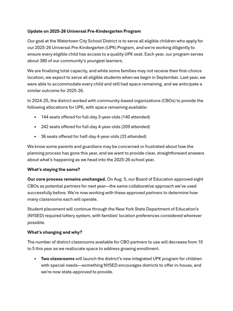 WCSD Update: 2025-26 Universal Pre-Kindergarten Program | PDF ...