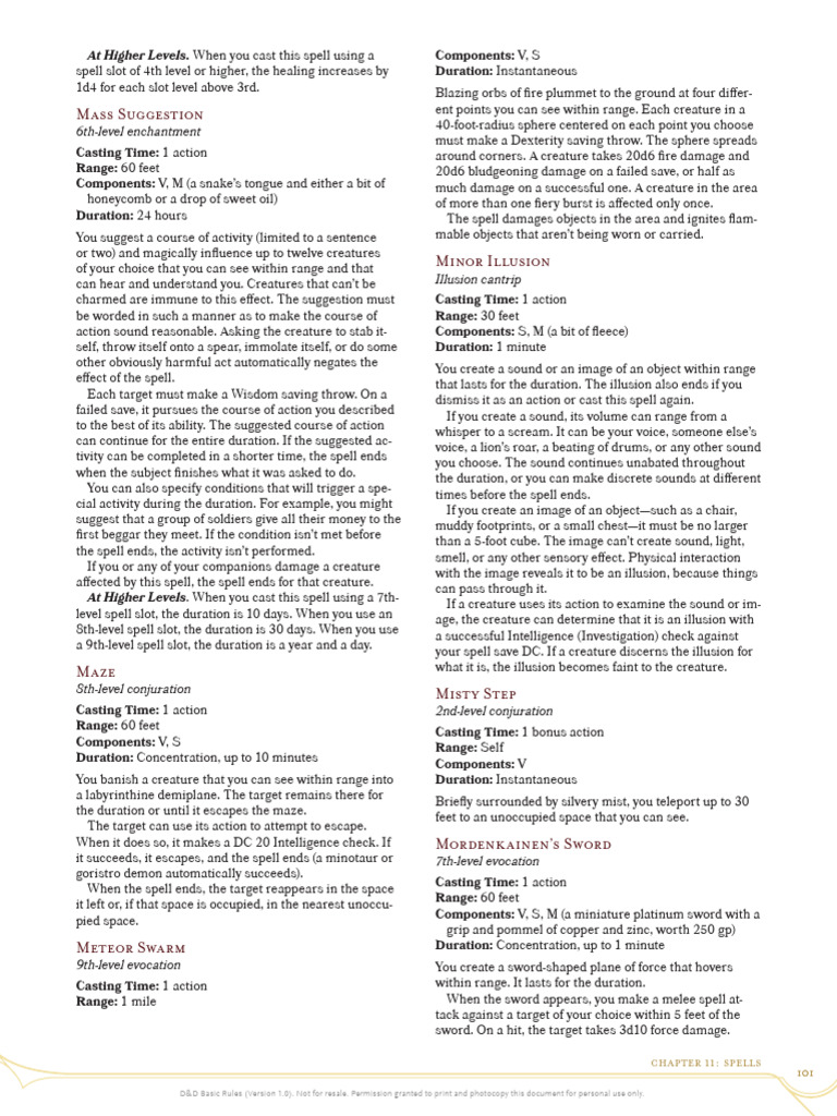 D&D Spells Overview and Descriptions | PDF