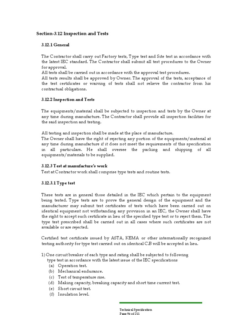 Inspection and Testing Specifications | PDF | Transformer | Battery Charger