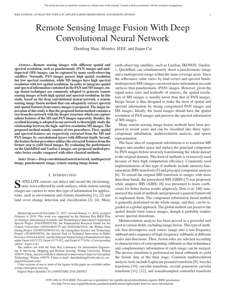 Deep Learning for Remote Sensing Image Fusion | PDF | Computer Vision ...