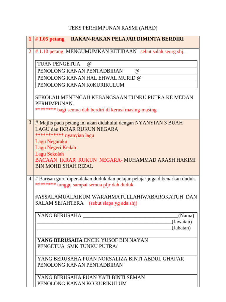 Perhimpunan Rasmi SMK Tunku Putra | PDF