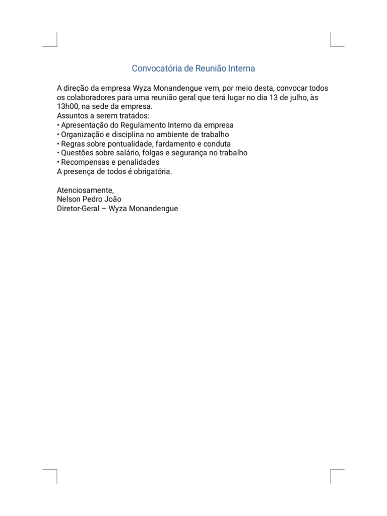 Reunião Interna: Regulamento e Conduta | PDF