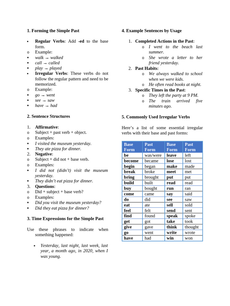 Simple Past Tense Worksheet | PDF | Verb | Subject (Grammar)