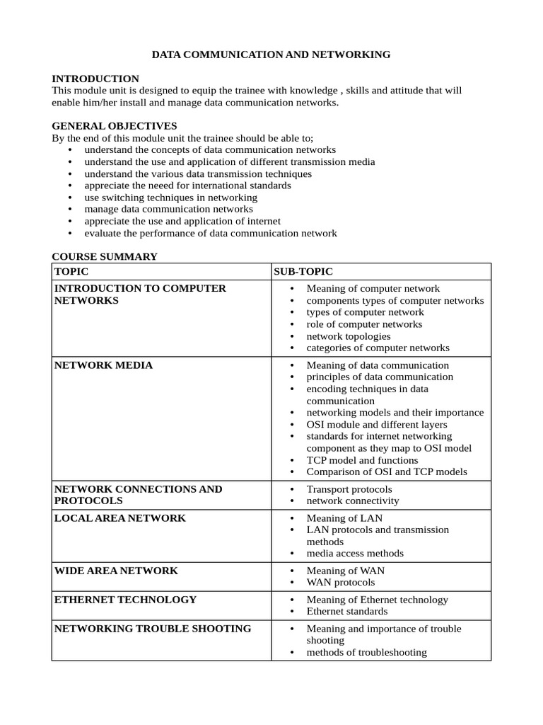 Data Communications Course Overview | PDF | Computer Network | Internet ...
