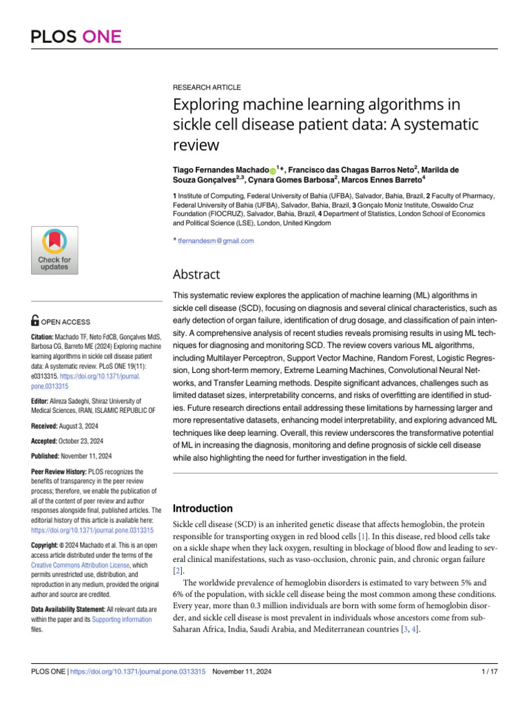 Machine Learning in Sickle Cell Disease | PDF | Machine Learning | Deep ...