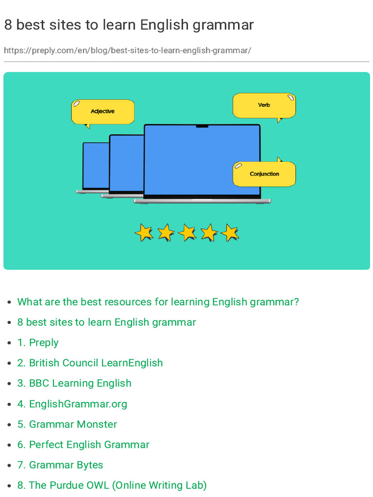 Top 8 Websites for English Grammar Learning | PDF | English Language ...