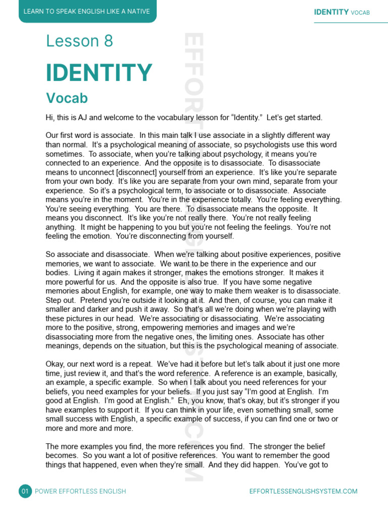 Understanding Identity Vocabulary | PDF | Vocabulary | Psychological ...