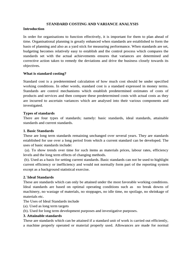 STANDARD COSTING AND VARIANCE ANALYSIS | PDF | Prices | Variance