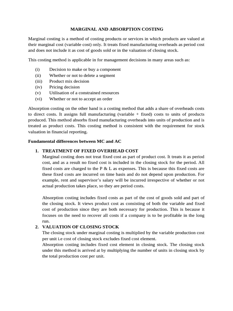 Marginal vs Absorption Costing Explained | PDF | Cost Of Goods Sold | Cost